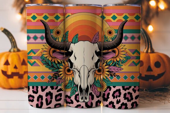 Boho Bull Skull Sunflowers Tumbler