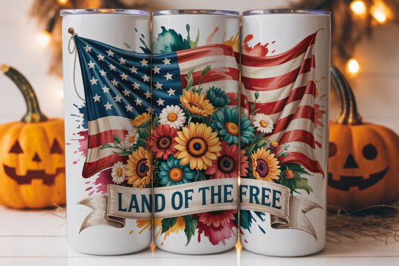 Patriotic Floral Tumbler Wrap PNG