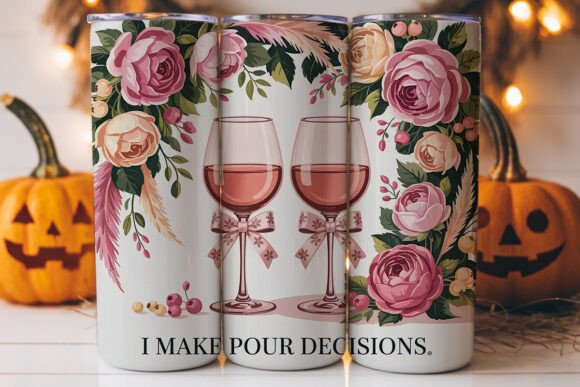 Pink Roses Wine 20oz Tumbler Wrap