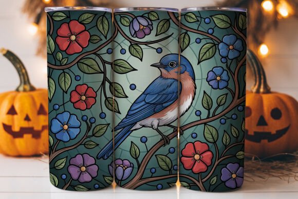 Stained Glass Bluebird 20oz Tumbler Wrap