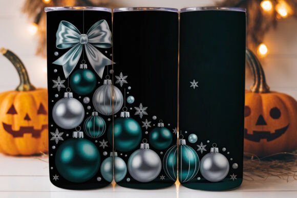Teal Christmas Ornaments Tumbler Wrap