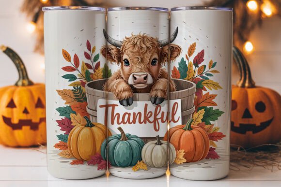 Thankful Highland Cow Calf 20oz Tumbler