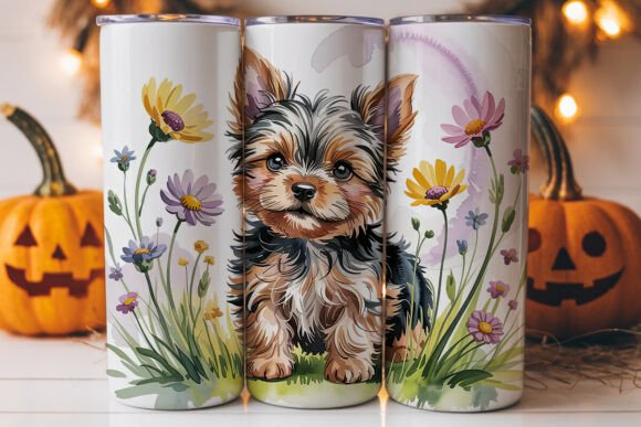 Yorkie in Wildflowers 20oz Tumbler Wrap
